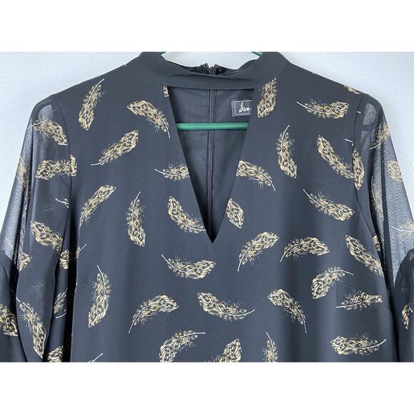 Sam Edelman Sz 10 Blk Chiffon Keyhole Lined Sheath Feather Ptn Sheer Slv Dress - Picture 5 of 14